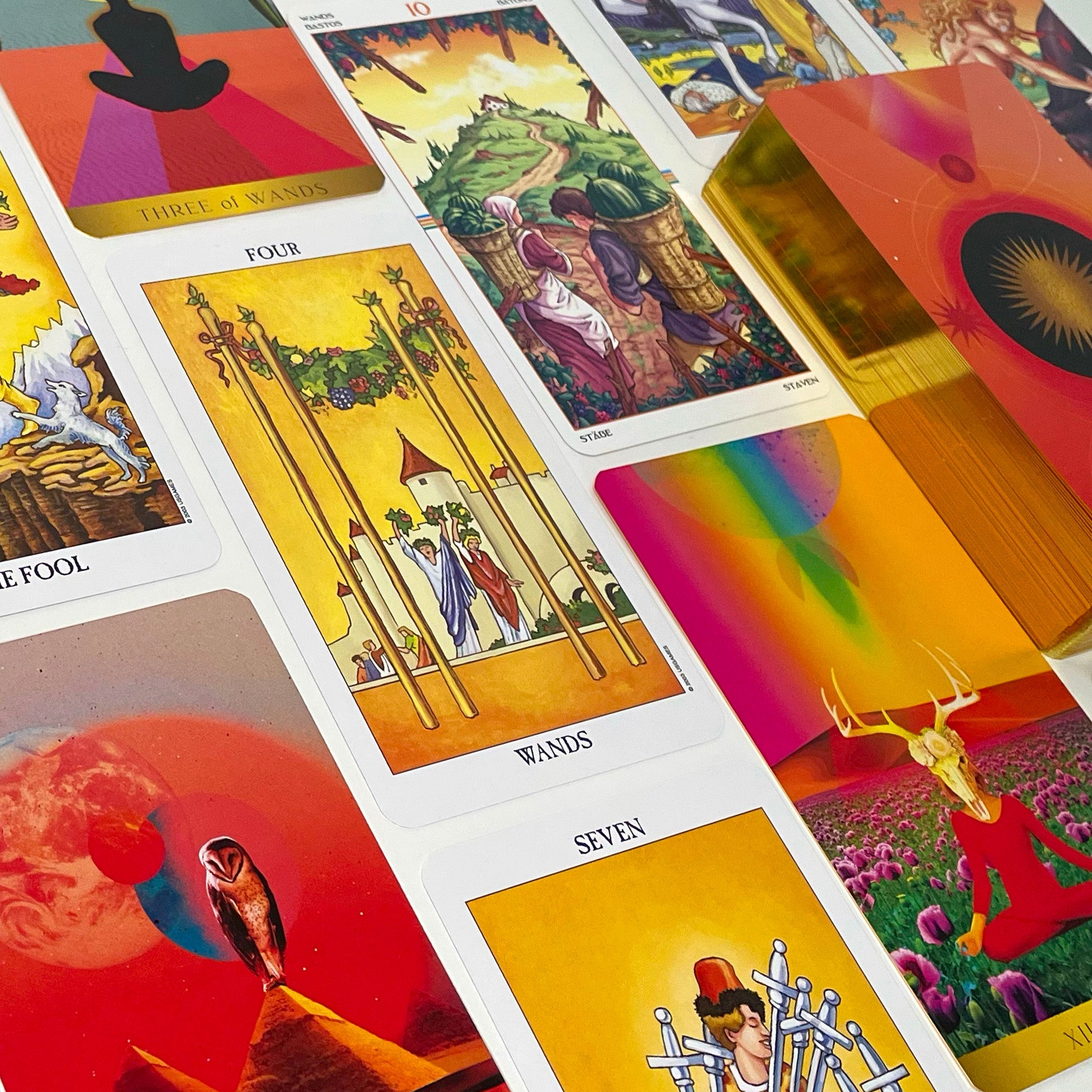 Vibrantly coloured Tarot cards